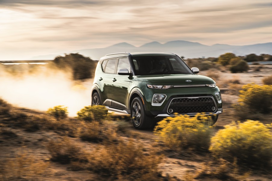 Kia Soul X-Line driving on dirt trail