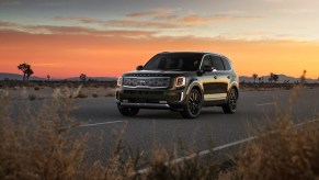 2020 Telluride driving on road at dusk