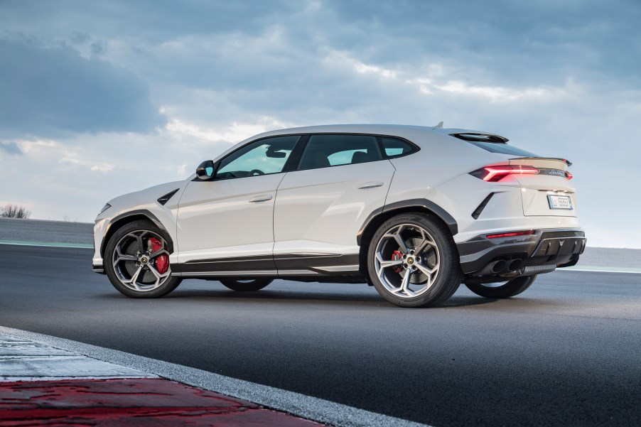 An image of a Lamborghini Urus on track.