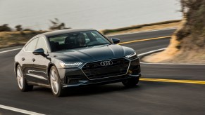 The Audi A7 at speed on a winding mountain road