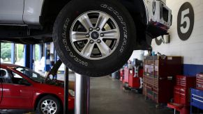 View of vehicles getting maintenance at a mechanic shop