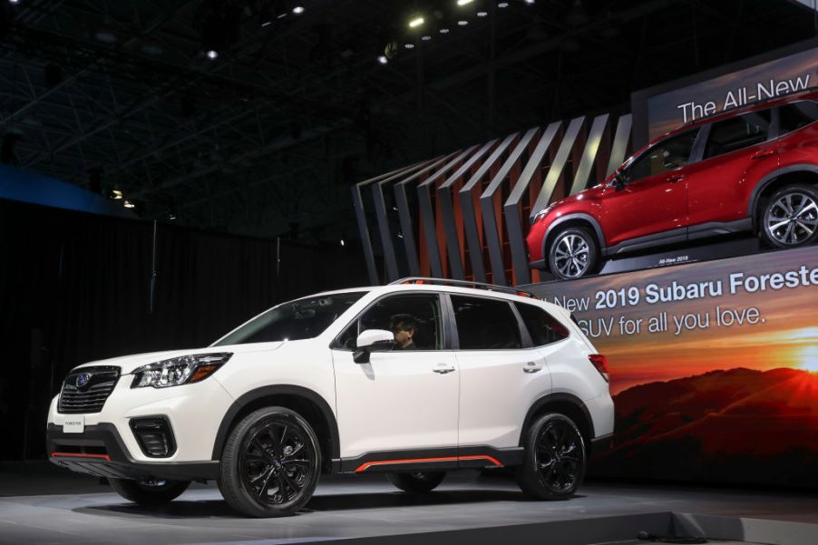 A 2019 Subaru Forester crossover SUV