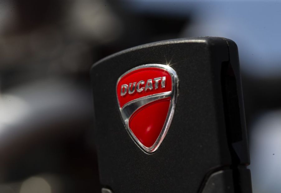 The Ducati logo on a motorcycle key