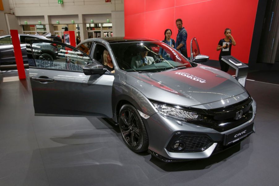 A brand new grey Honda Civic on display