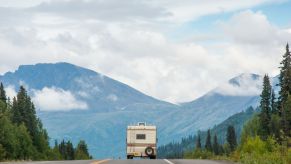 RV driving down Parks Highway, Alaska