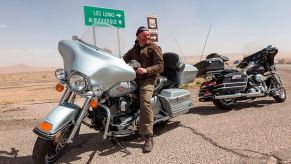 Motorcyclist on Route 66 in New Mexico