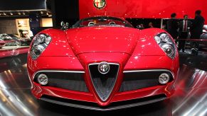 The Paris Auto Show hosts a 2010 Alfa Romeo 8C Spider Roadster