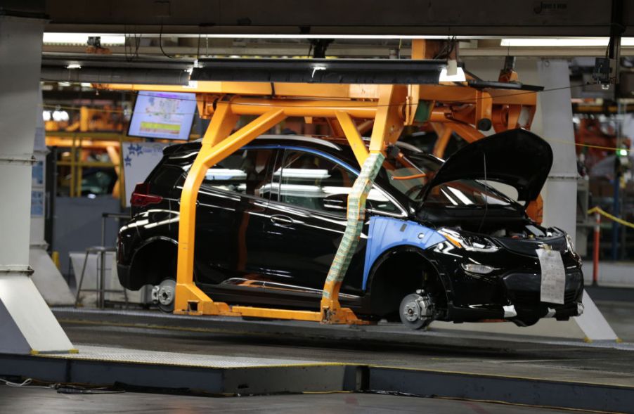 A 2019 Chevrolet Sonic vehicle sits on the assembly line