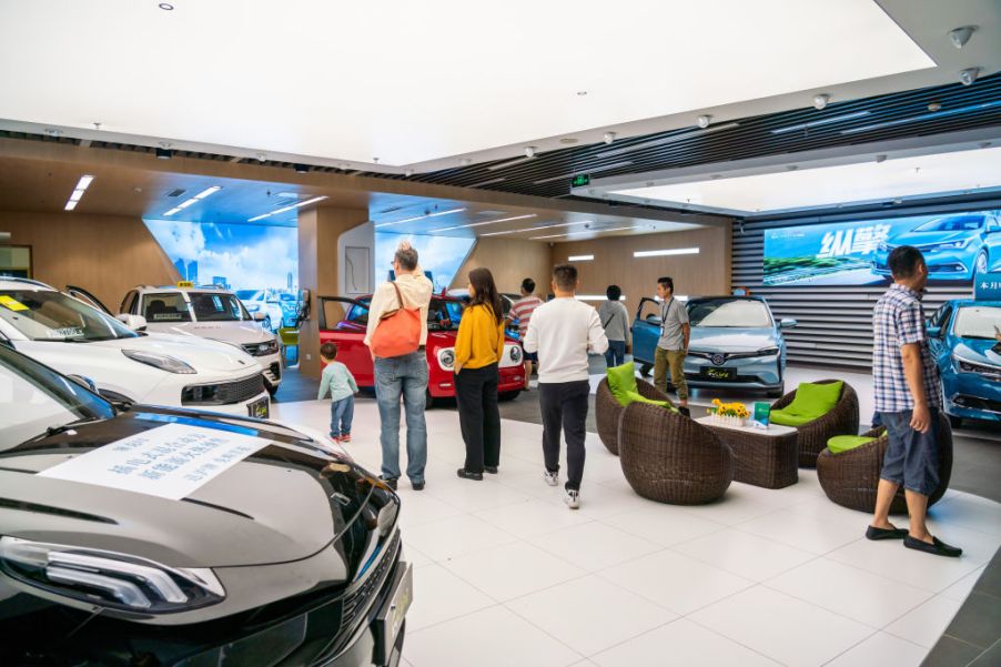 Customers visits an electric and hybrid vehicles store in Shanghai