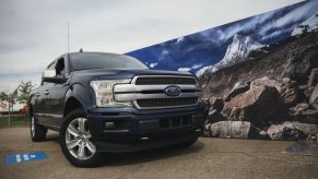 A Ford F-150 vehicle sits on display