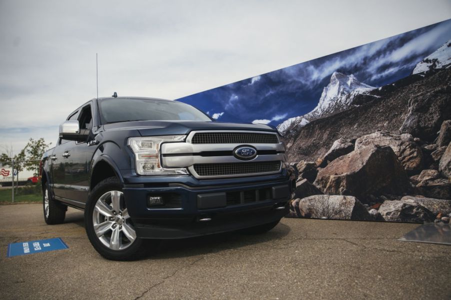 A Ford F-150 vehicle sits on display