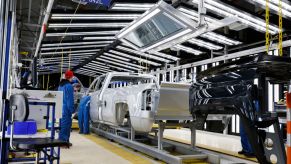 The assembly line at the General Motors Flint Assembly Plant where the new 2020 Chevy Silverado HD is being built