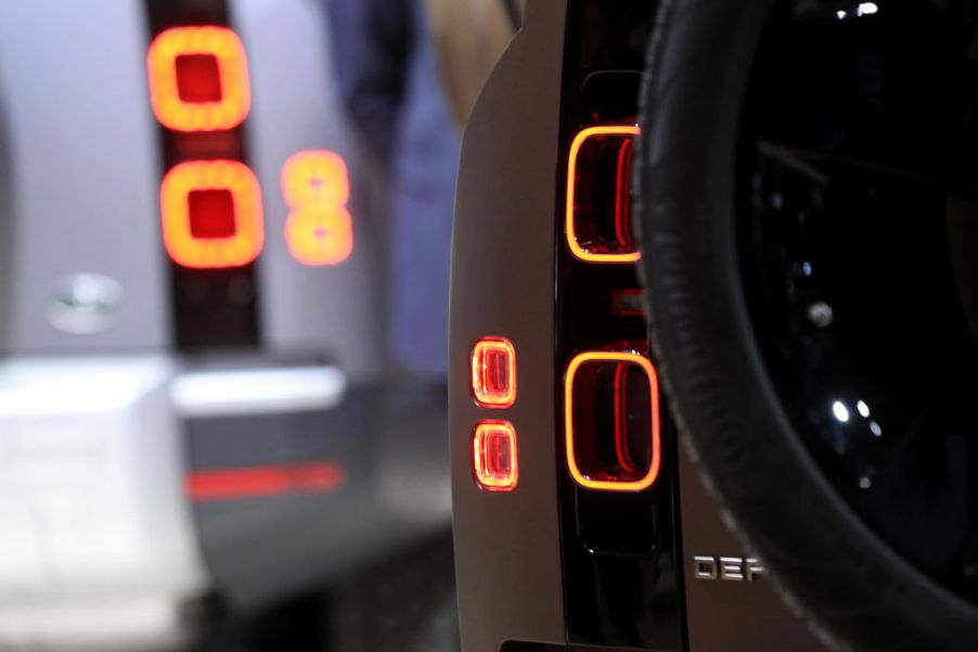 Brake lights illuminated on a new Land Rover Defender SUV