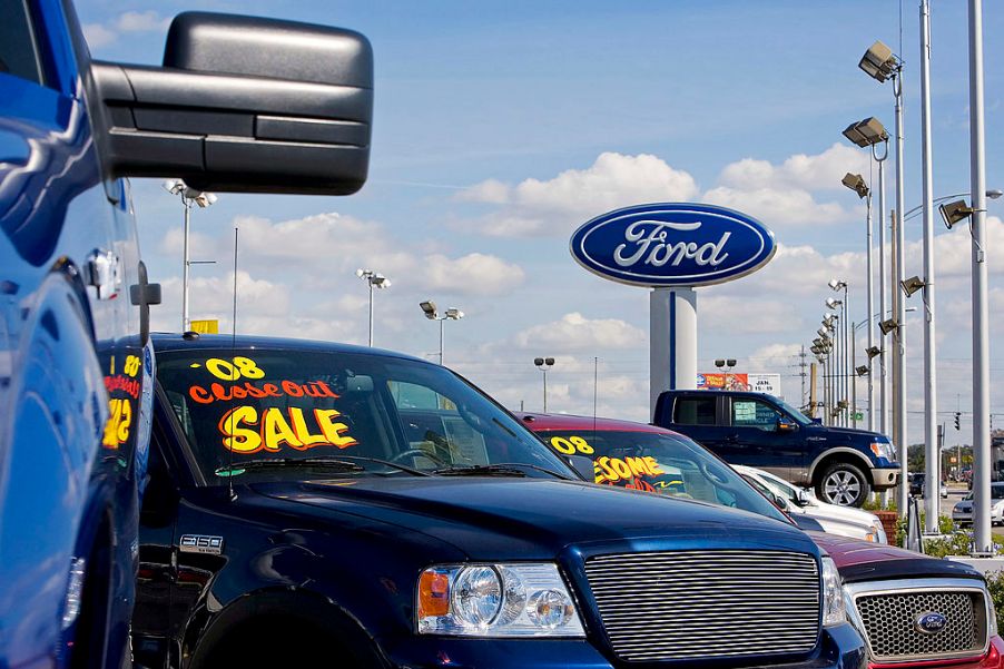 A used Ford F-150 truck for sale on a dealer's lot.