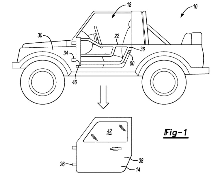 Ford Patent on Removable Doors (U.S. Patent 2019/0256037 A1) 