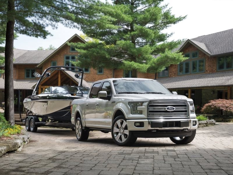 The 2016 Ford F-150 towing a boat