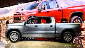 A Chevy Silverado on display at an auto show.