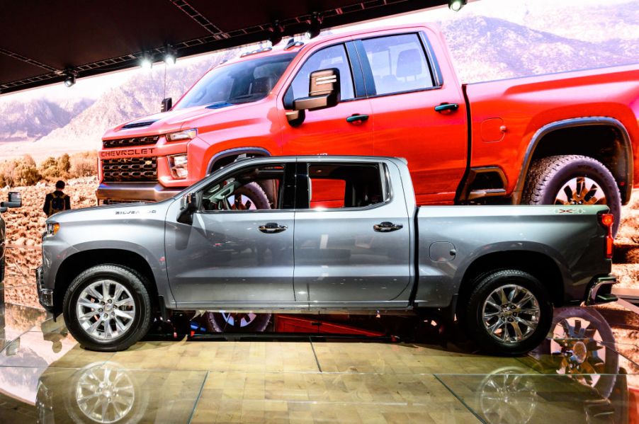 A Chevy Silverado on display at an auto show.