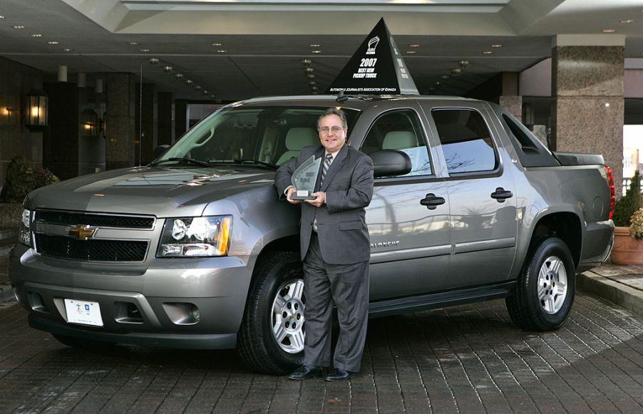 A Chevy Avalanche on display at the Chevrolet offices.