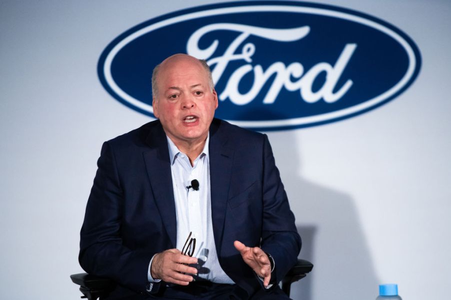 Ford's CEO, Jim Hackett, talking a press conference