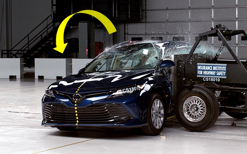 Current IIHS movable barrier causing test vehicle to roll away from impact