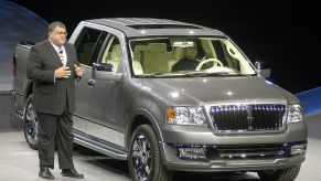 The Lincoln Mark LT being debuted at an auto show.