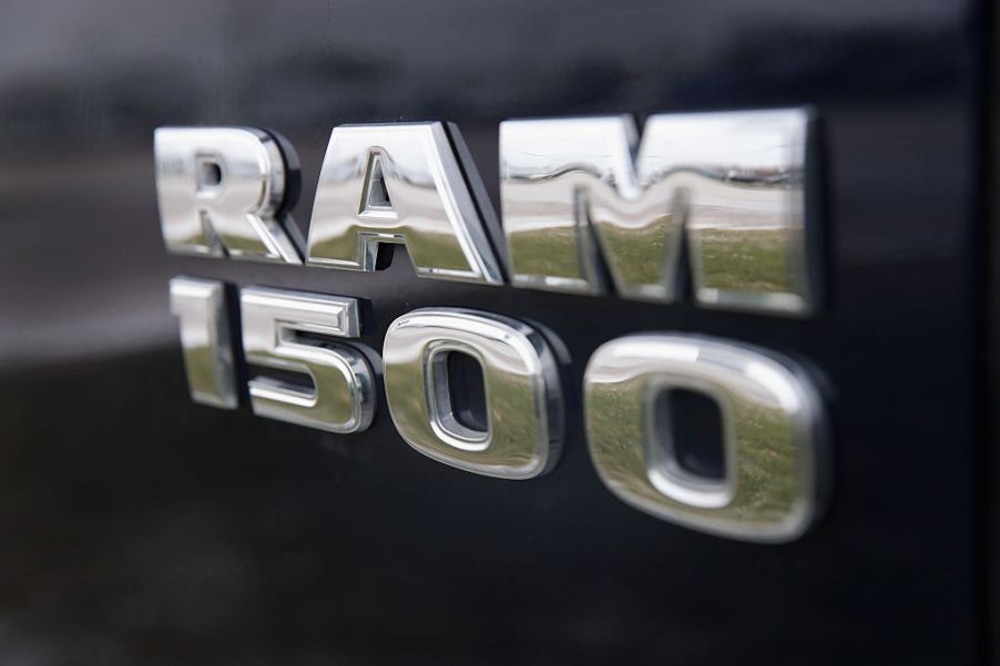 A Ram 1500 logo on a black truck