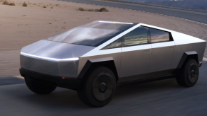 Tesla Cybertruck parked on beach