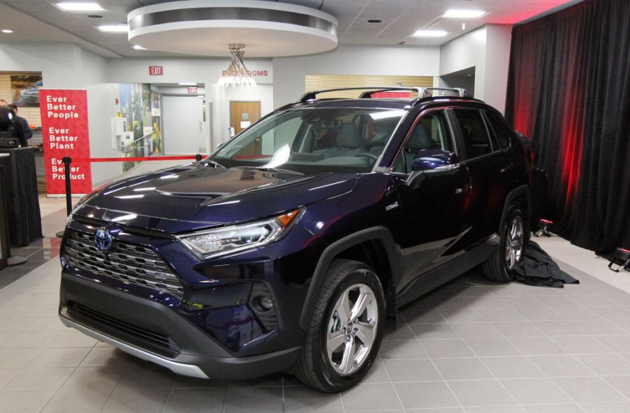 A 2019 Toyota RAV4 on display at a car dealership