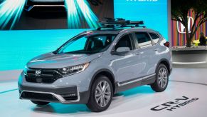 A 2020 Honda CR-V on display at an auto show.