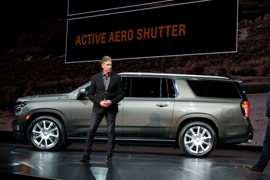 A Chevy employee debuting the new Suburban