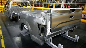 A Ford aluminum truck bed in the factory.