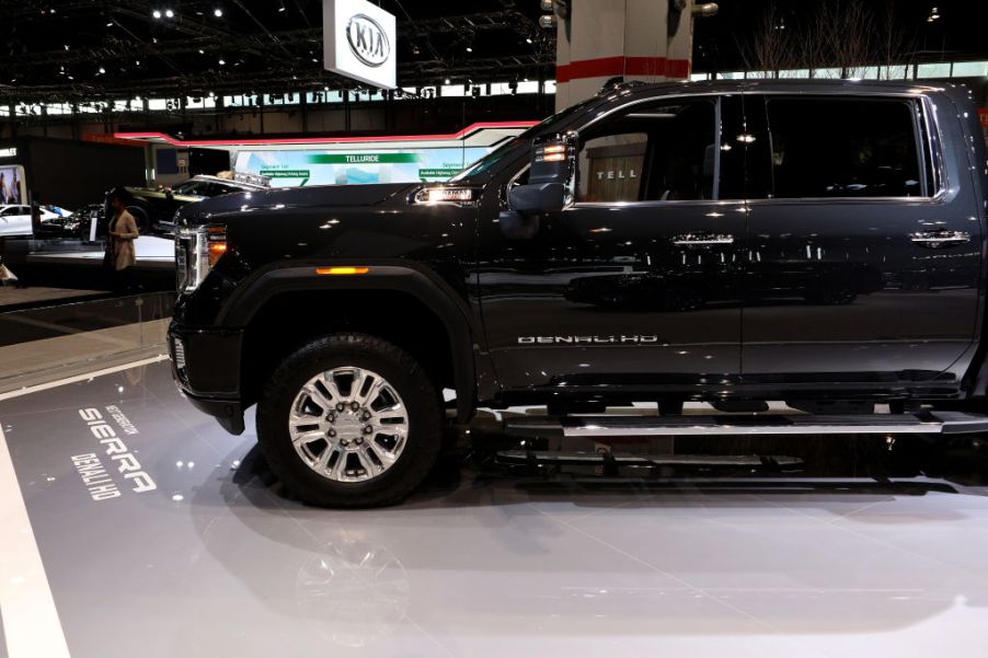 A 2020 GMC Sierra Denali on display at an auto show