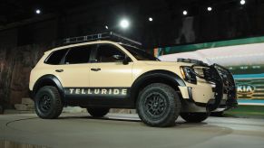 The new Kia Telluride on display at an auto show.