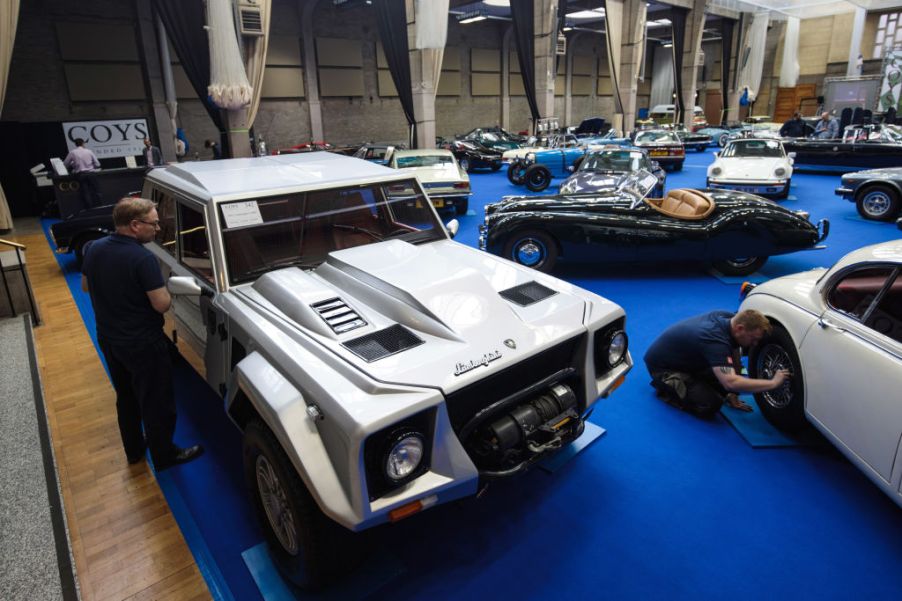 A Lamborghini truck on display before an auction