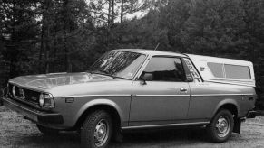 The Subaru BRAT parked in a driveway