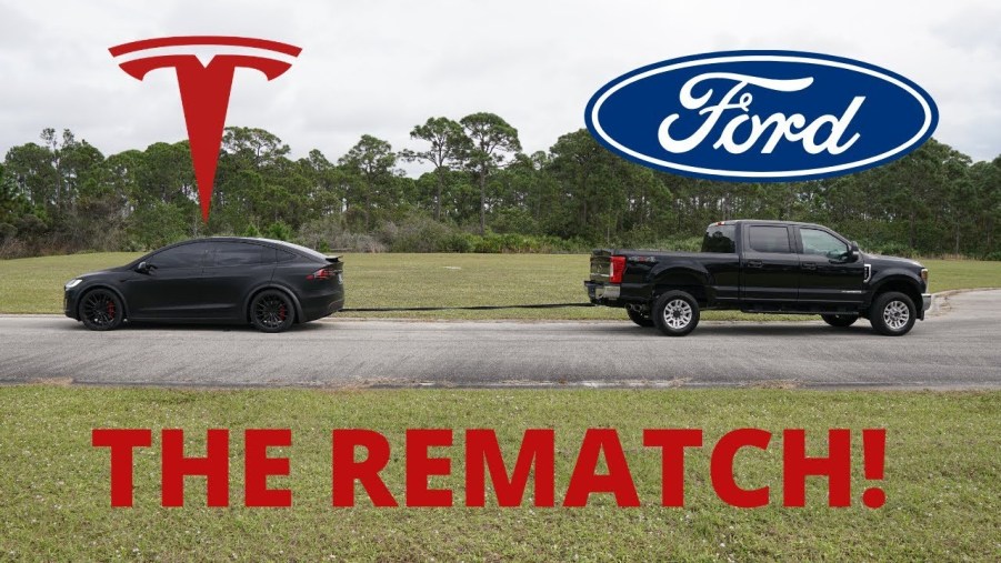 Tesla Model X vs Ford F-250 diesel towing tug-of-war