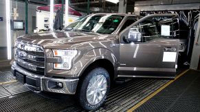 A Ford F-150 going through the assembly line