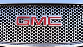 The grille of a GMC vehicle parked in Santa Fe, New Mexico.