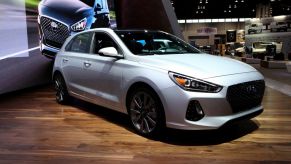 A Hyundai Elantra on display at an auto show