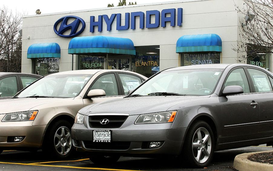 Hyundai Sonatas on display at a car dealership