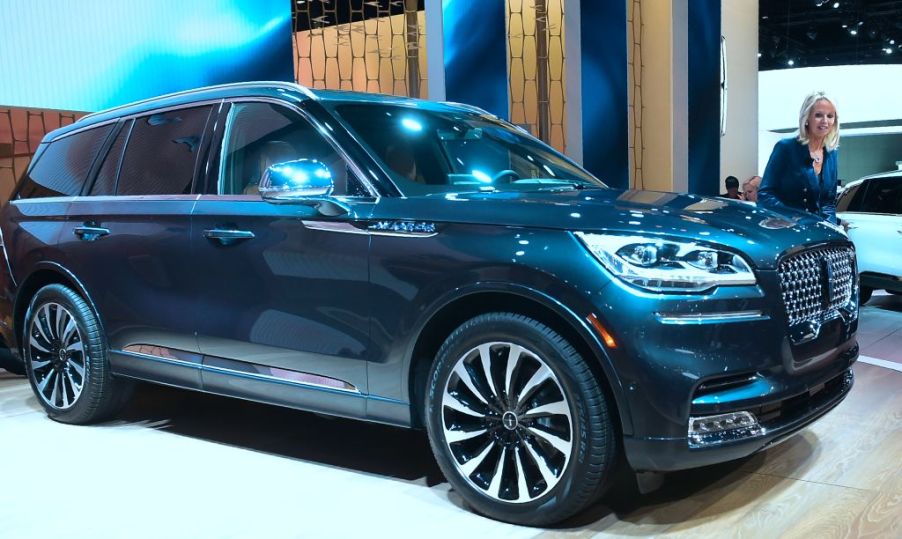 The Lincoln Aviator on display at an auto show