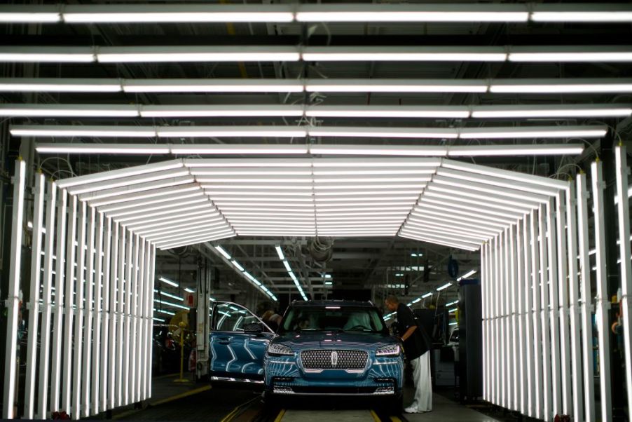 A new Lincoln Aviator coming down the assembly line at the factory