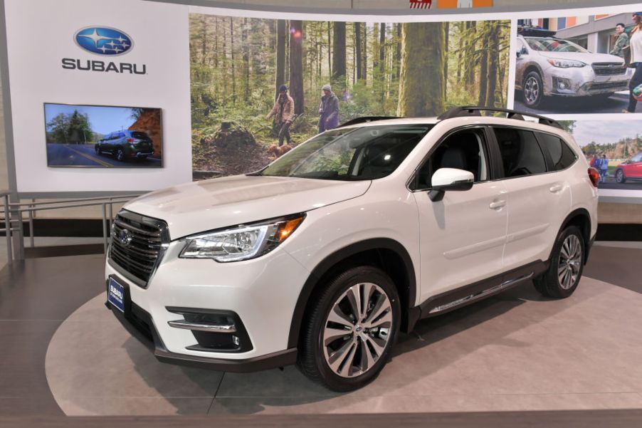 A Subaru Ascent on display during an auto show