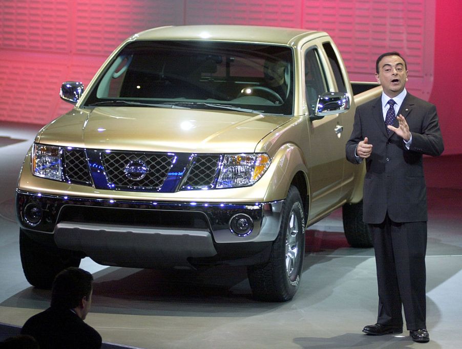 A Nissan Frontier being debuted at an auto show.