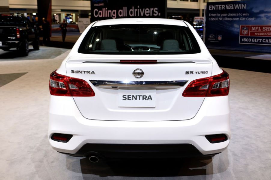 A Nissan Sentra on display at an auto show