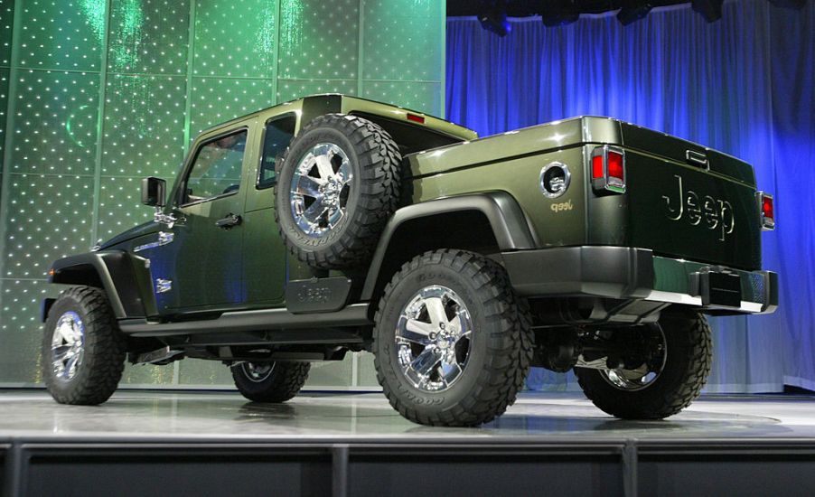 A Jeep Gladiator on display at an auto show