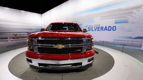 A Chevy Silverado on display at an auto show