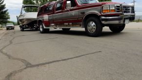 A pickup truck towing a boat