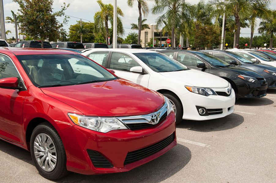 Toyota Corollas on display at a car dealership